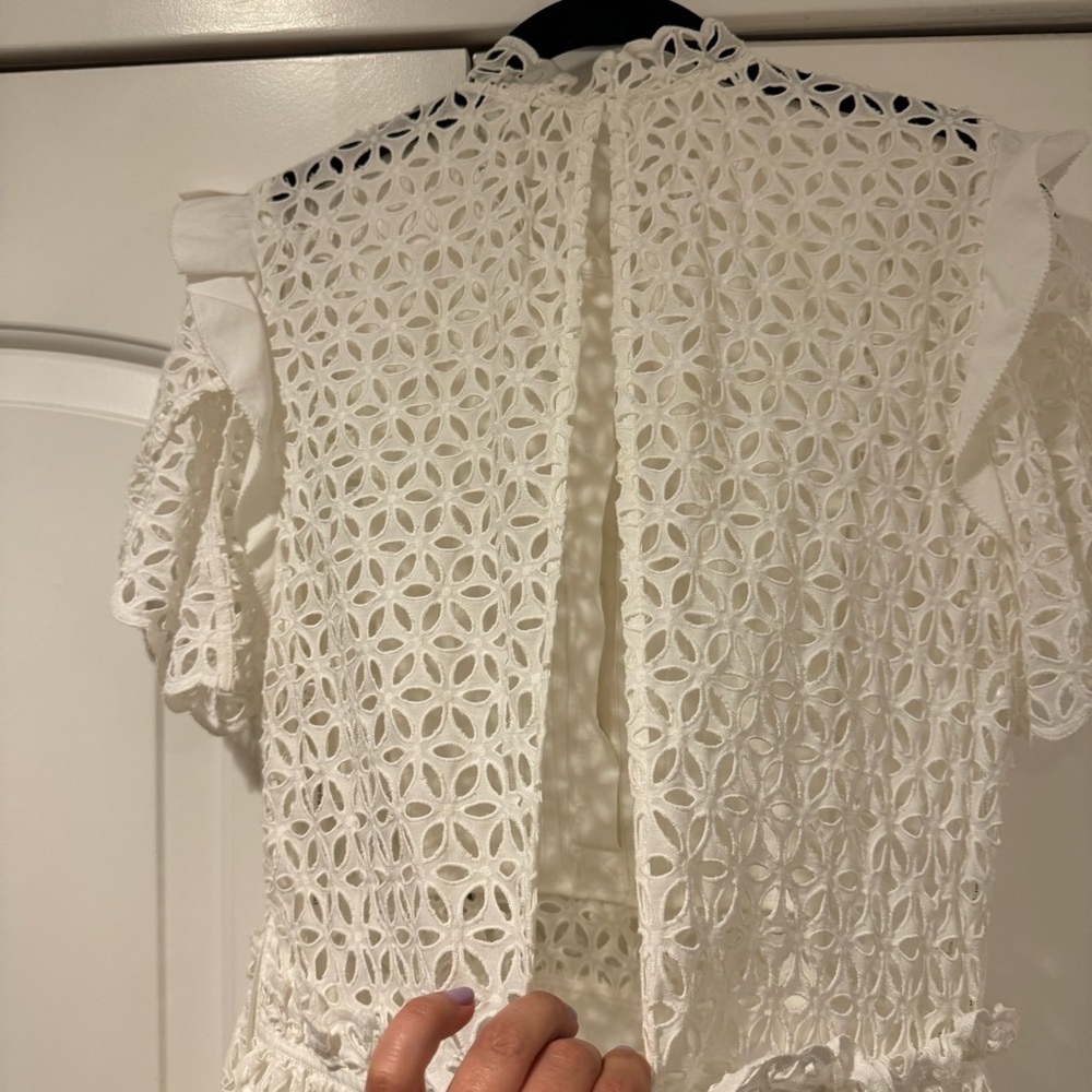 Self-Portrait White Eyelet Ruffle Detail Short Sleeve Dress Size 8 - Picture 8 of 12